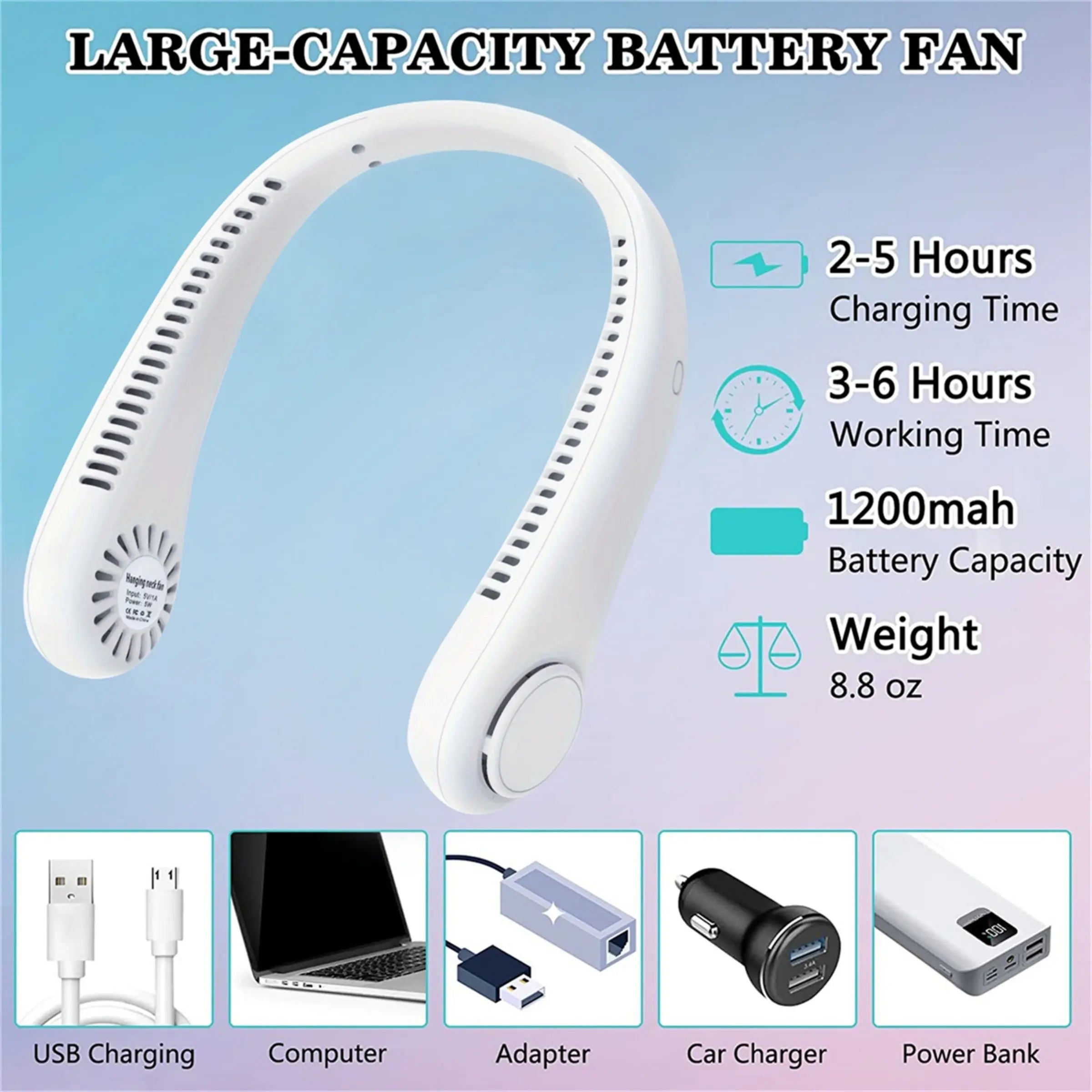 Portable Neck Fan, Hands Free Bladeless Fan, 3 Speeds, Battery Operated Wearable Personal Fan, USB Rechargeable Fan for Outdoor Indoor, Portable Cordless Fan, Birthday Gifts for Men Women Mom Dad